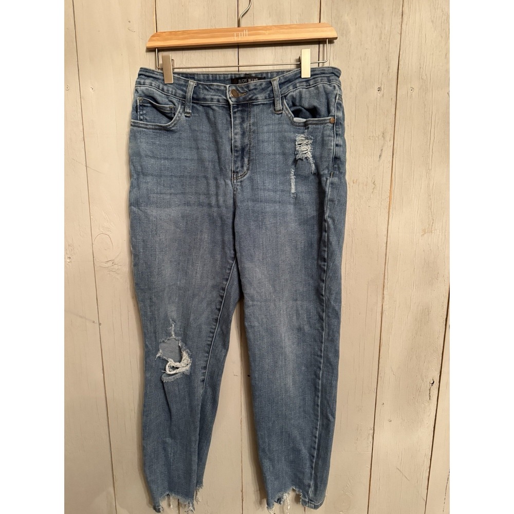 Judy Blue Jeans Skinny Fit Distressed Raw Hem Blue Size 11/30‎